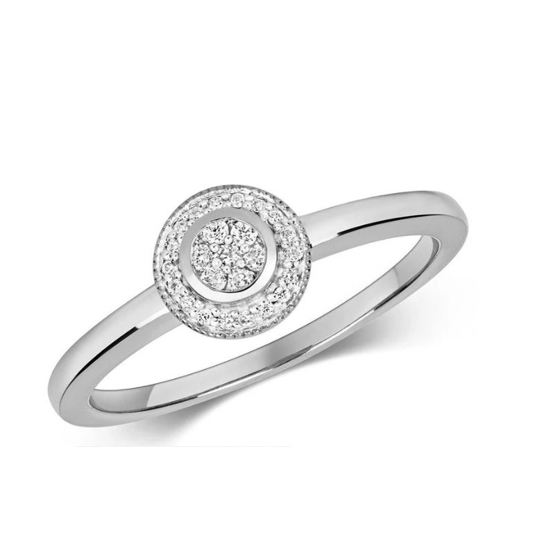 9ct White Gold Diamond Halo Ring Cluster Engagement