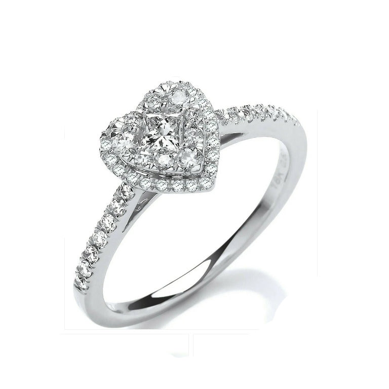 Real Diamond Heart Ring 18ct White Gold 0.50 Carat Weight of Diamonds