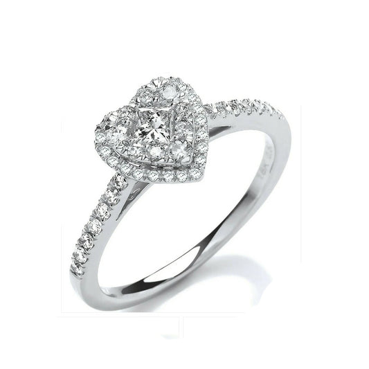 Real Diamond Heart Ring 18ct White Gold 0.50 Carat Weight of Diamonds