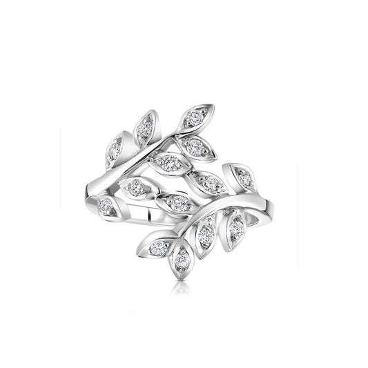 Real Diamond Leaf Ring Cocktail Statement Dress 0.25ctw