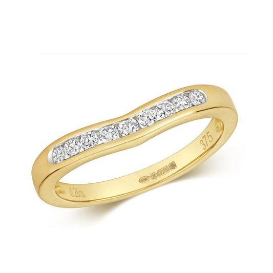 Real Diamond Soft Wishbone Ring 9ct Yellow Gold 0.25ct Eternity Anniversary Band