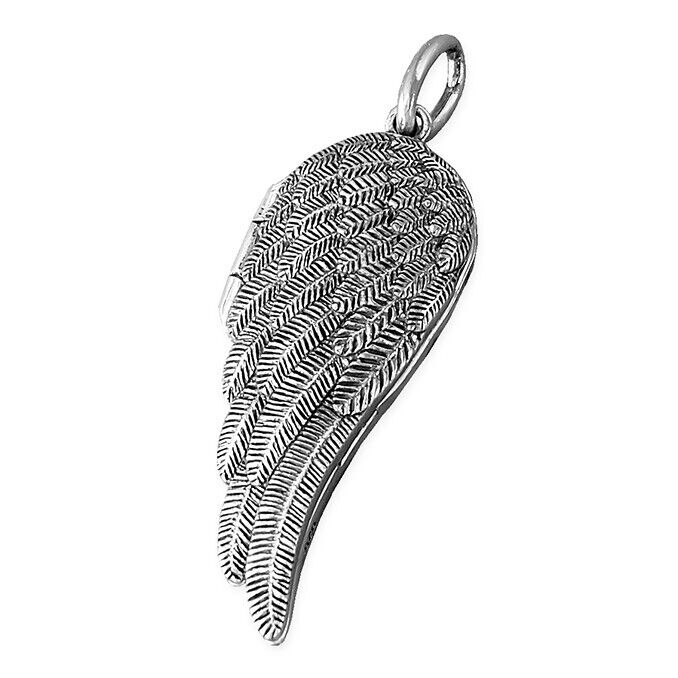 Double Sided Angel Wing Locket in silver with intricate feather detailing for a stylish look