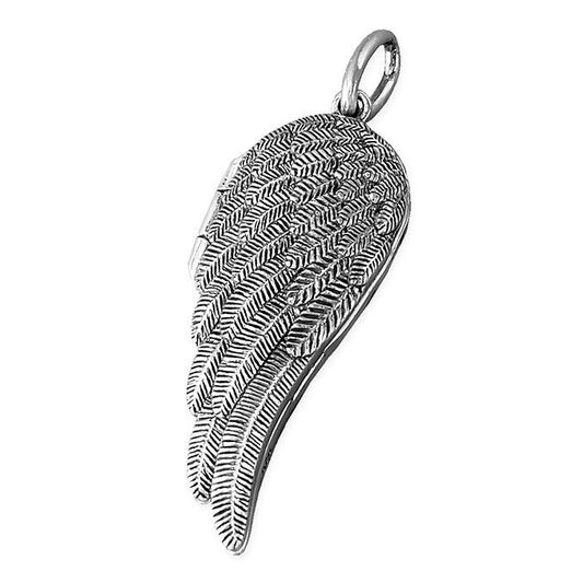 Double Sided Angel Wing Locket in silver with intricate feather detailing for a stylish look
