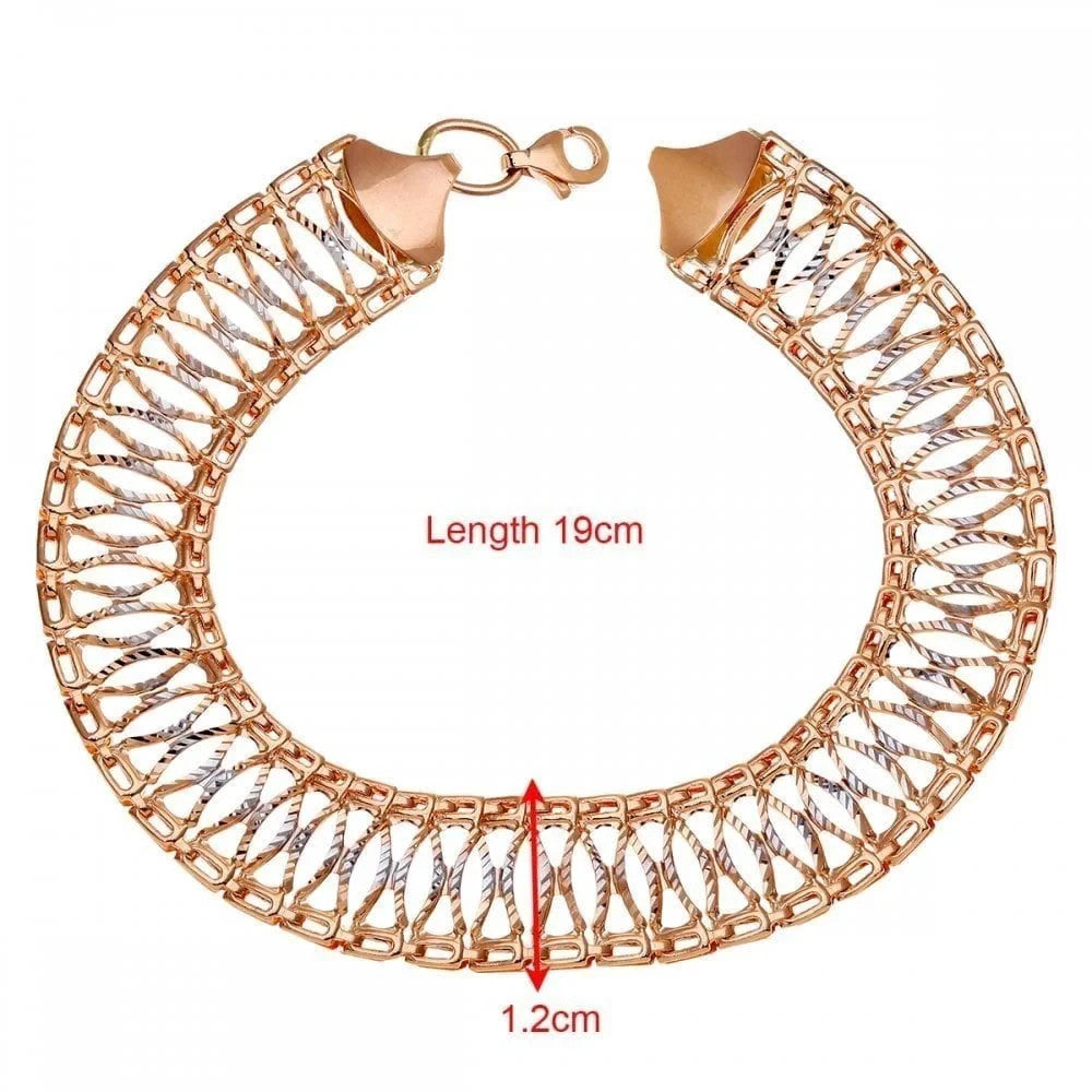 Elegant Rose Gold Openwork Link Bracelet with intricate design and secure clasp, measuring 19cm in length