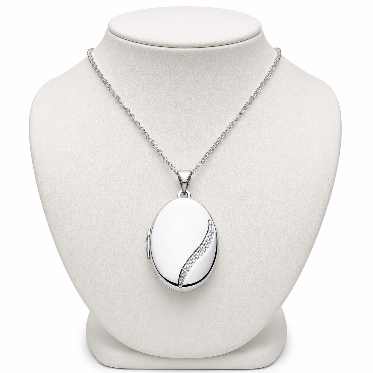 Elegant Silver Oval Locket on a Chain Perfect for Personalised Keepsakes