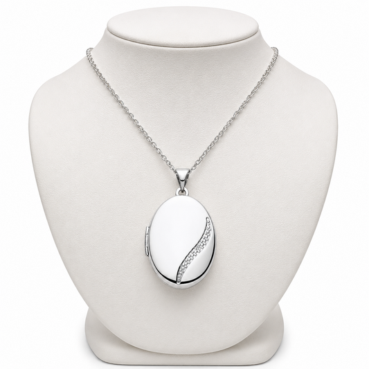 Elegant Silver Oval Locket on a Chain Perfect for Personalised Keepsakes