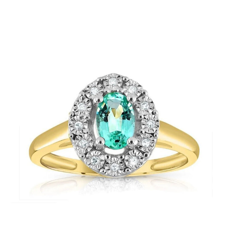 9ct Yellow Gold 0.40ct Emerald Cluster & 0.05ct Diamond Ring