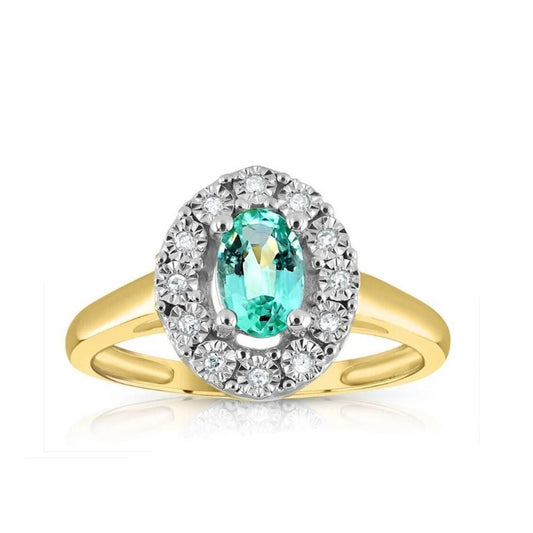 9ct Yellow Gold 0.40ct Emerald Cluster & 0.05ct Diamond Ring
