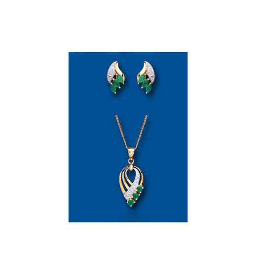 Emerald and Diamond Set Pendant and Earrings Yellow Gold