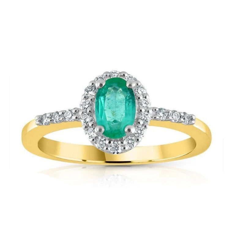 9ct Yellow Gold 0.16ct Diamond & 0.45ct Emerald Cluster Ring