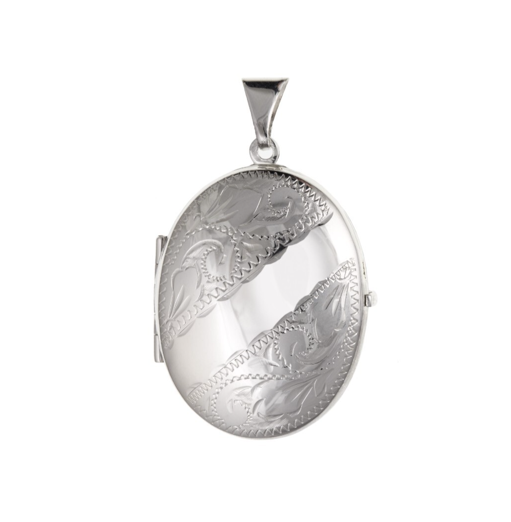 Elegant Engraved Family Locket by J R Jewellery with intricate floral design and polished finish