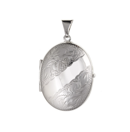 Elegant Engraved Family Locket by J R Jewellery with intricate floral design and polished finish