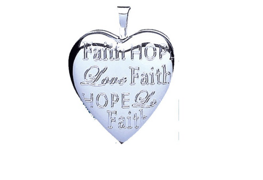 Silver Heart Locket engraved with Faith Hope Love Heart Locket design for a meaningful gift