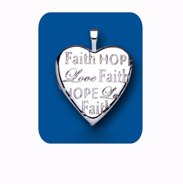 J R Jewellery Faith Hope Love Heart Locket in Silver with Engraved Inspirational Words