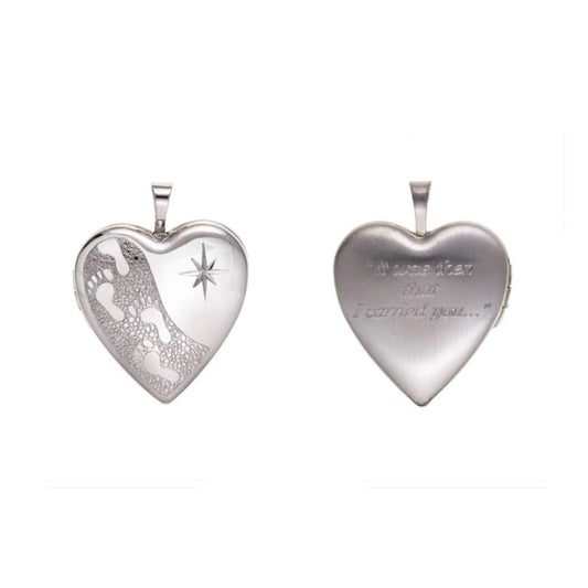 Foot Prints Heart Locket Solid Sterling Silver 925 Hallmark 20mm