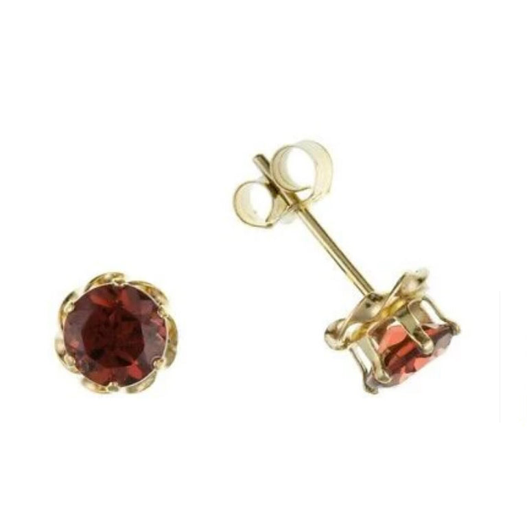 9ct Gold Garnet Stud Earrings 5mm Solitaire Yellow Gold January Birthstone