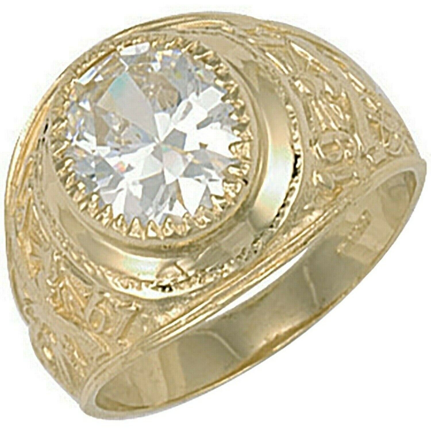 Elegant Gold College Ring with a Large Central Stone and Intricate Detailing