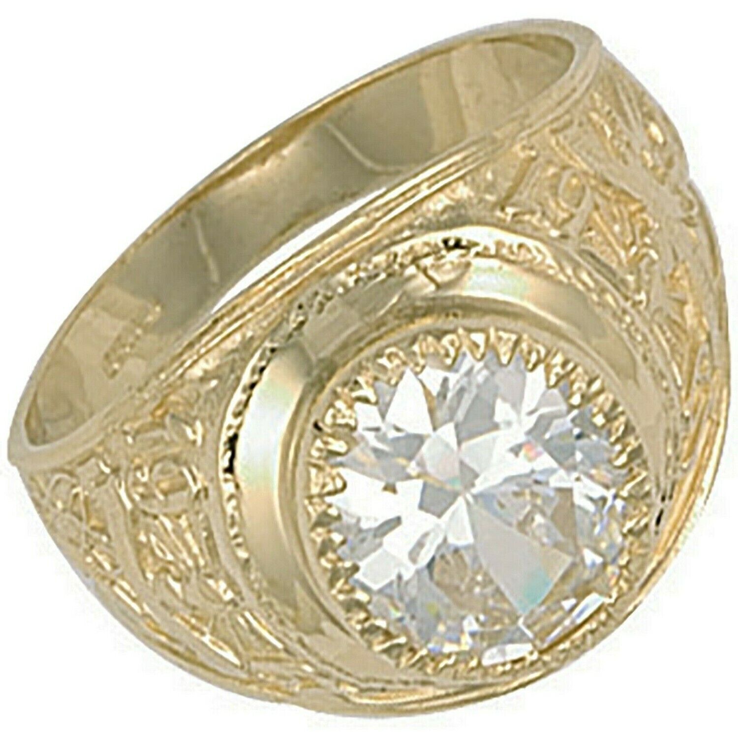 J R Jewellery Gold College Ring with Intricate Design and Large Central Stone
