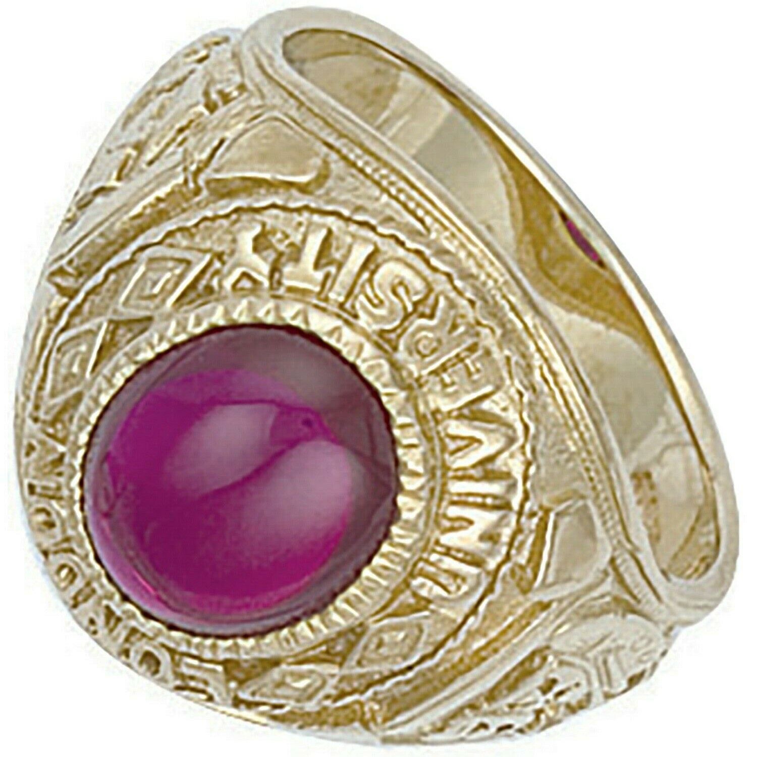 Gold College Ring Graduation University with a purple stone and intricate detailing by J R Jewellery