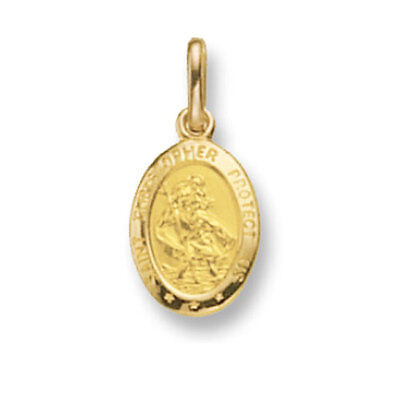 J R Jewellery gold St Christopher pendant oval shaped with detailed saint engraving