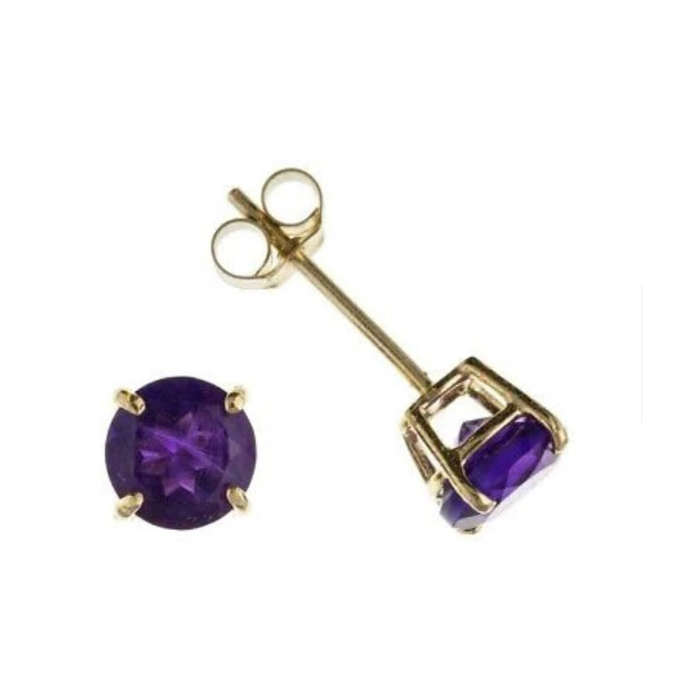 9ct Gold Amethyst Stud Earrings Yellow Gold 5mm February Birthstone Hallmark