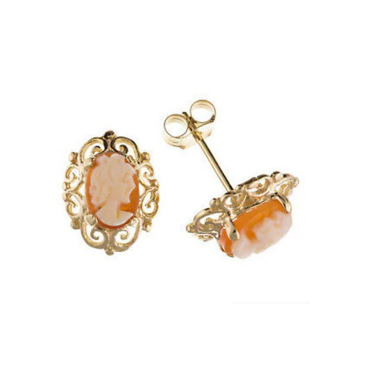 9ct Gold Cameo Stud Earrings Solid Yellow Gold Oval Studs Hallmark British Made