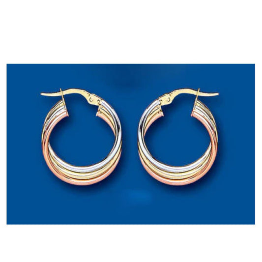 Gold Creole Earrings Hoop Rose Yellow White Hoops Hallmarked 19mm