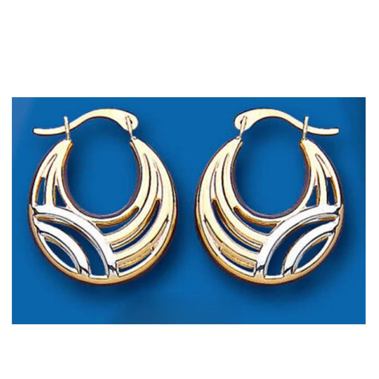 Gold Creole Hoop Earrings Two Colour White and Yellow Gold hallmarked 17mm