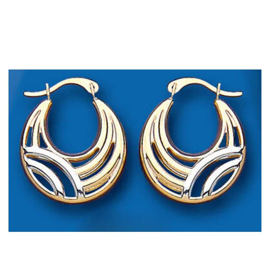 Gold Creole Hoop Earrings Two Colour White and Yellow Gold hallmarked 17mm