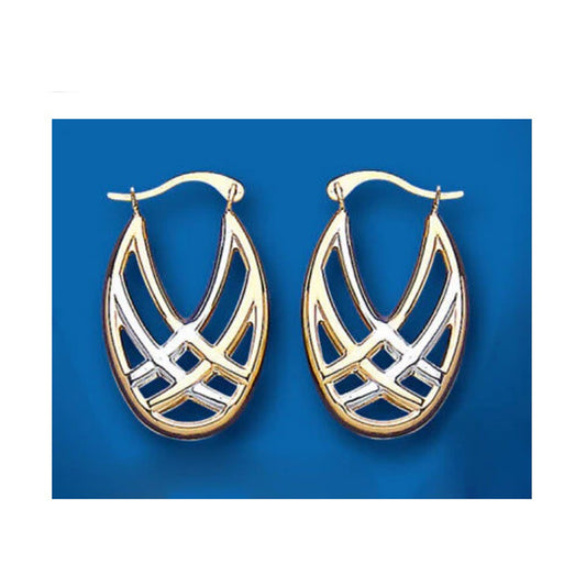 Gold Creole Hoop Earrings Two Colour White and Yellow Gold Hoops 13 x 24mm