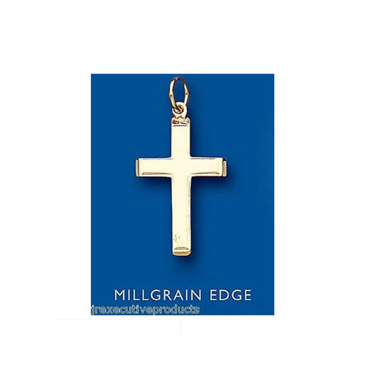 Gold Cross Pendant Yellow Gold Cross Necklace Millgrain Edge