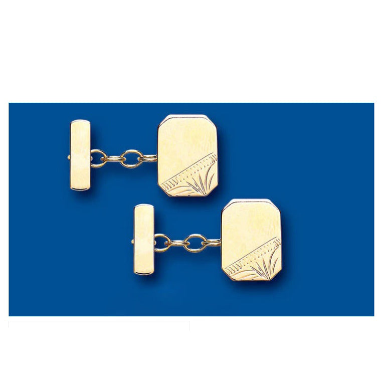 Gold Cufflinks Chained Solid Yellow Gold Rectangular British Made Hallmarked