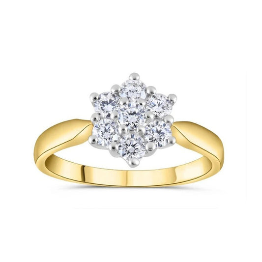 9ct Yellow Gold 0.50ctw Real Diamond Flower Cluster Ring