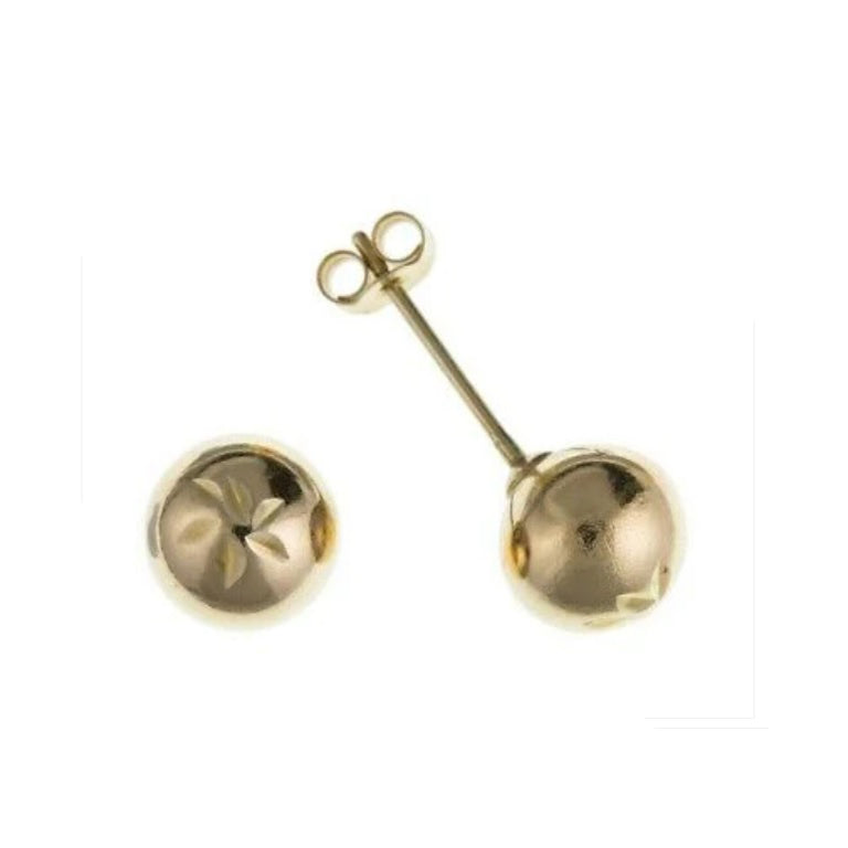 9ct Diamond Cut Ball Stud Earrings Yellow Gold Studs 6mm British Made