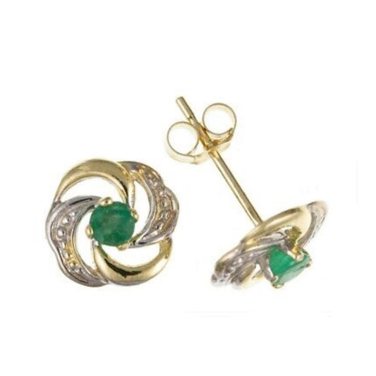 9ct Gold Emerald Earrings Stud Yellow Gold May Birthstone Hallmarked