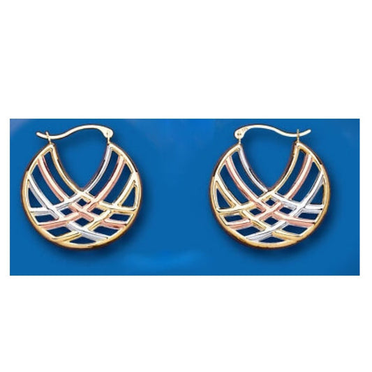 Gold Hoop Creole Earrings Rose White Yellow Multi Tone Gold Hallmarked 25mm