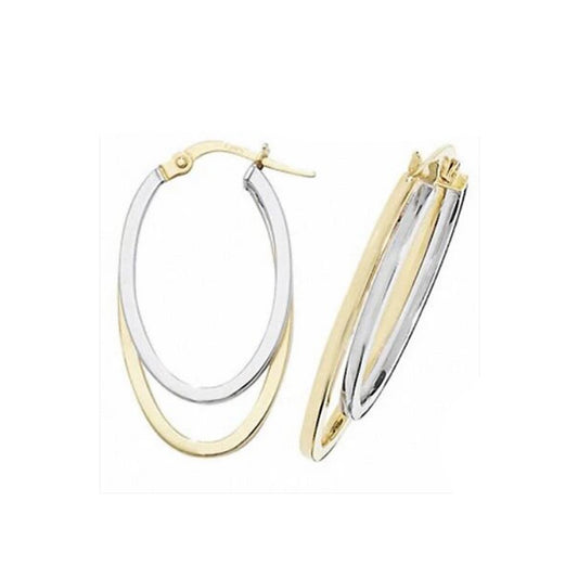 Gold Hoop Creole Earrings Hallmark Yellow & White Gold Oval Hoop Earrings 28m