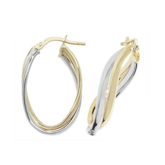 Gold Hoop Creole Earrings Hallmark Yellow & White Gold Twist Hoop Earrings 27mm