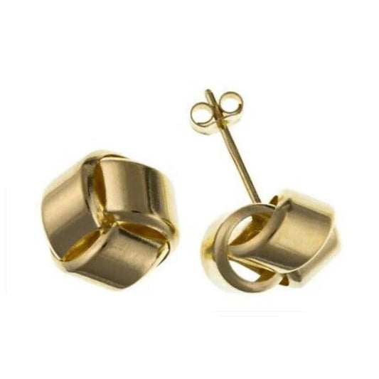 Yellow Gold Knot Stud Earrings Solid 9 Carat Studs 9mm British Made