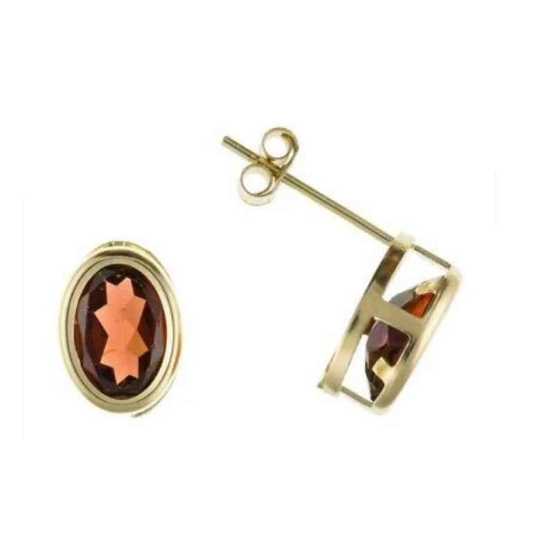 9ct Gold Garnet Earrings Yellow Gold Oval Stud January Birthstone Hallmark
