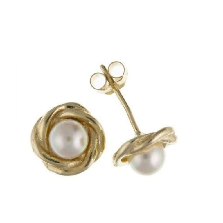 9ct Gold Pearl Knot Stud Earrings Freshwater Studs Wedding Bridal Jewellery