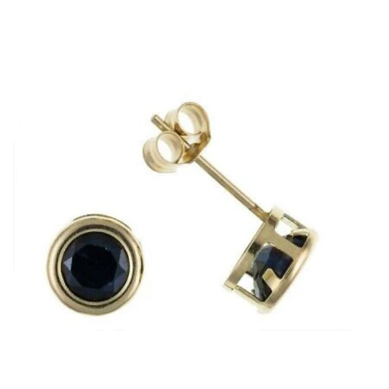 9ct Gold Sapphire Earrings Yellow Gold Solitaire September Birthstone Hallmark