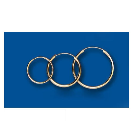 Gold Sleeper Hoop Earrings Medium Weight Plain Yellow Gold  15mm, 18mm & 22mm