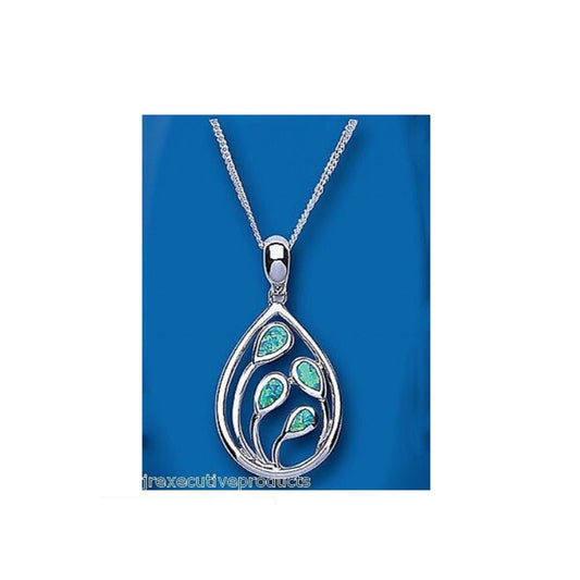 Green Opal Pendant Sterling Silver 18" Chain 925 Hallmark British Made