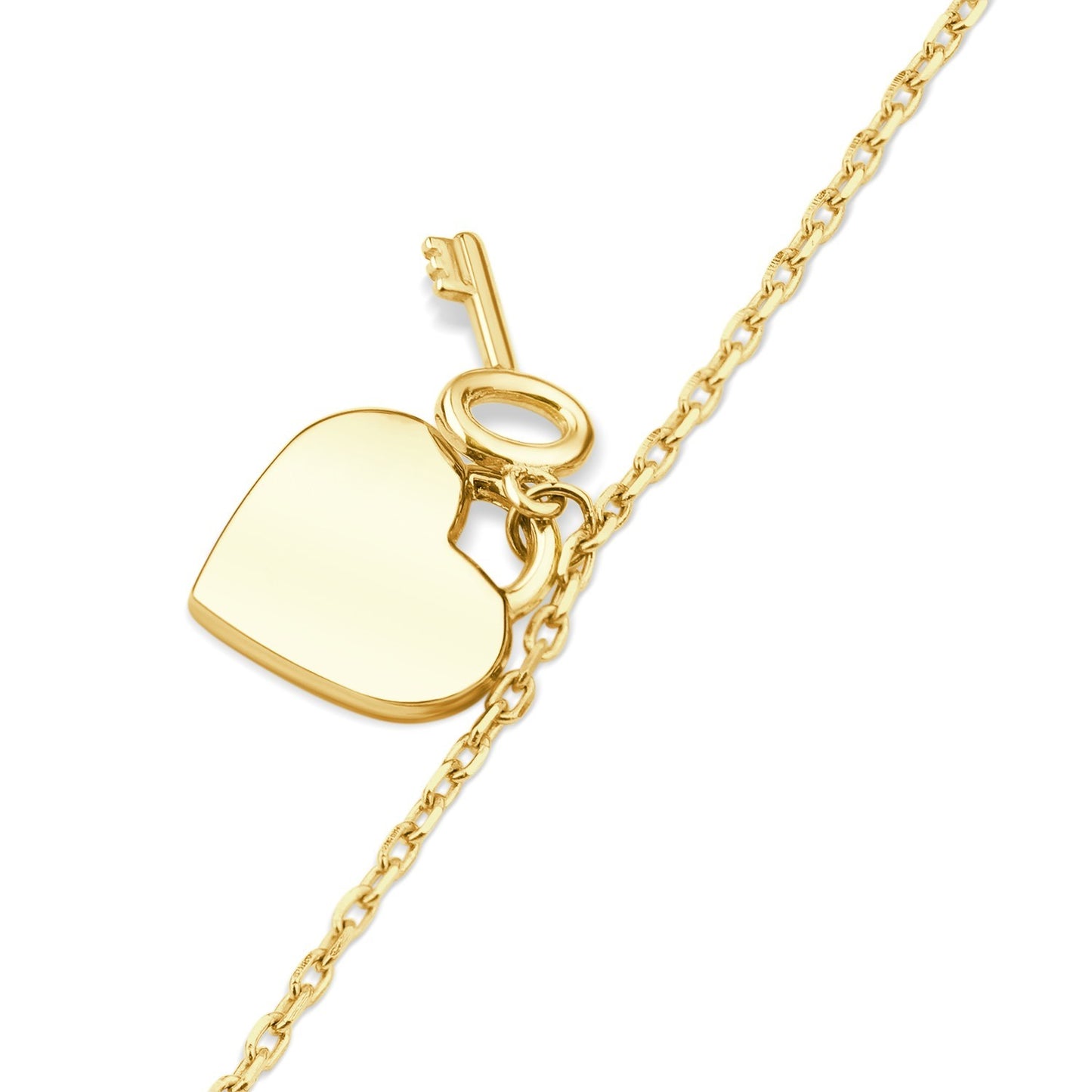 Gold Heart & Key Charm Bracelet from J R Jewellery with a delicate chain and charms