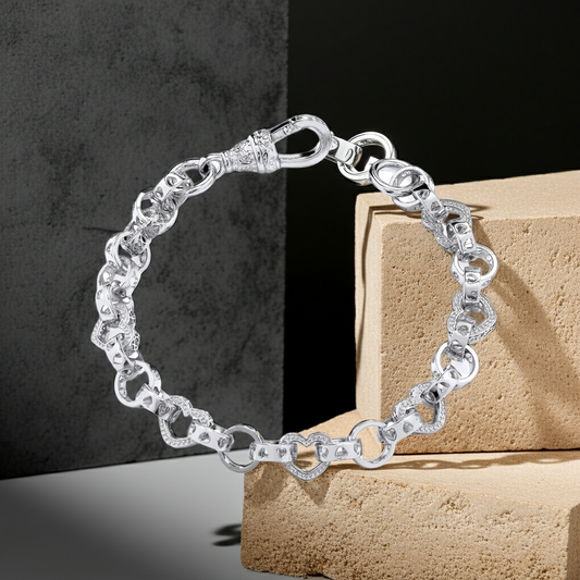 Heart Belcher Ladies Bracelet in Silver with Elegant Heart-Shaped Links and Durable Clasp