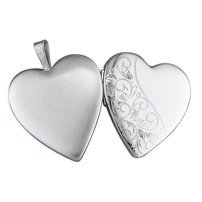 Heart Locket With Leaf Pattern in polished silver, perfect for personalised keepsakes and cherished memories