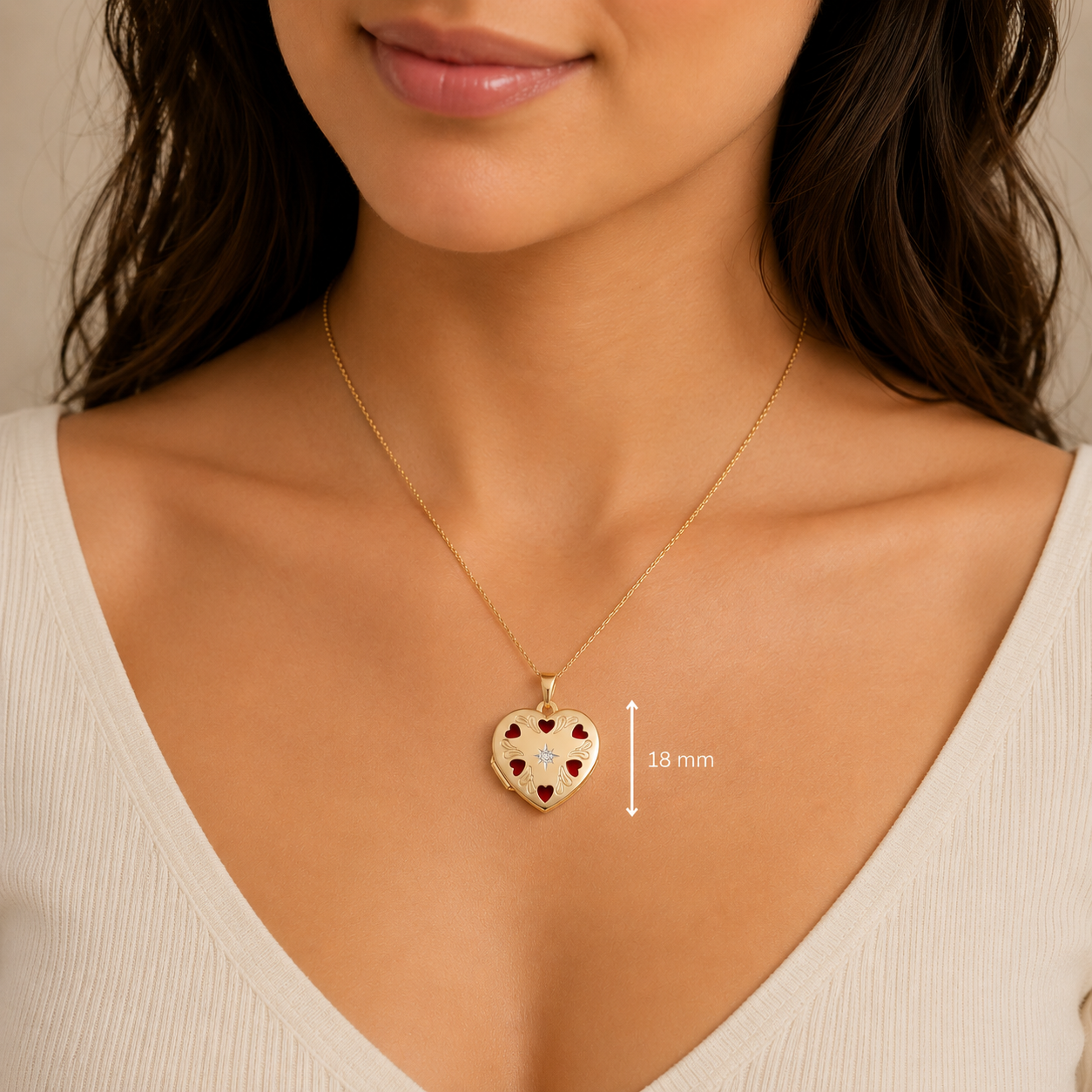 Heart Shape Locket by J R Jewellery with Red Heart Details, Perfect for Personalised Gifts