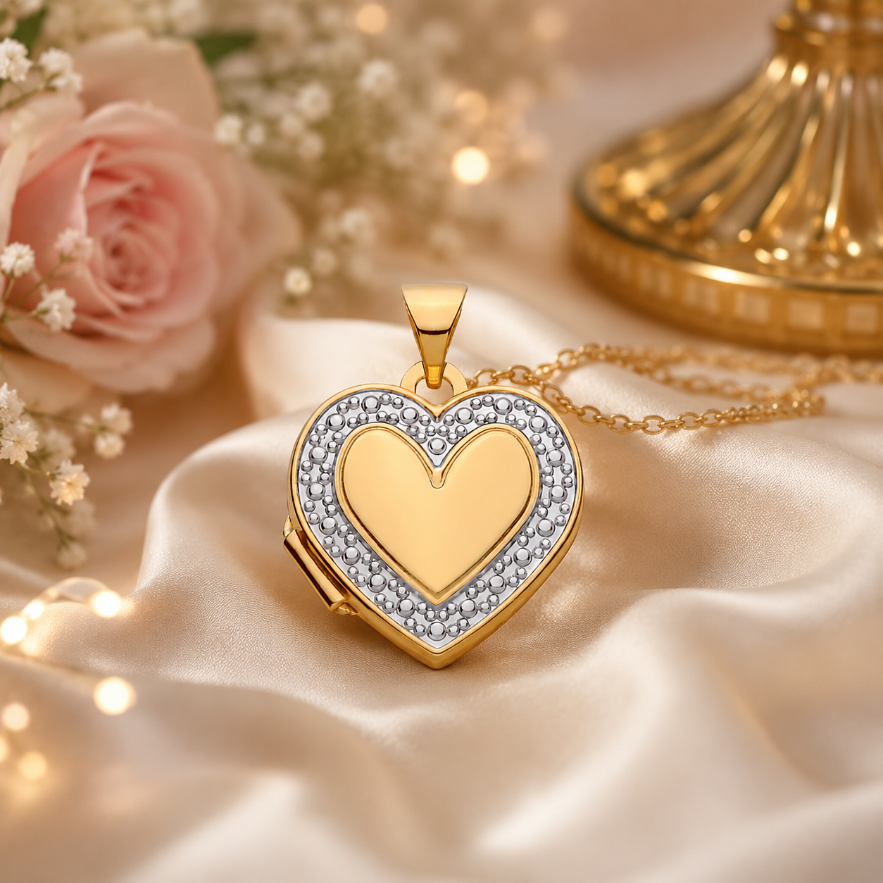 Heart-Shaped Silver Locket by J R Jewellery with Elegant Design and Sparkling Border