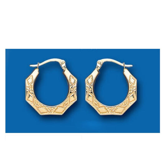 Hoop earrings Yellow Gold Creole Octagonal Hoops Hallmarked 16mm